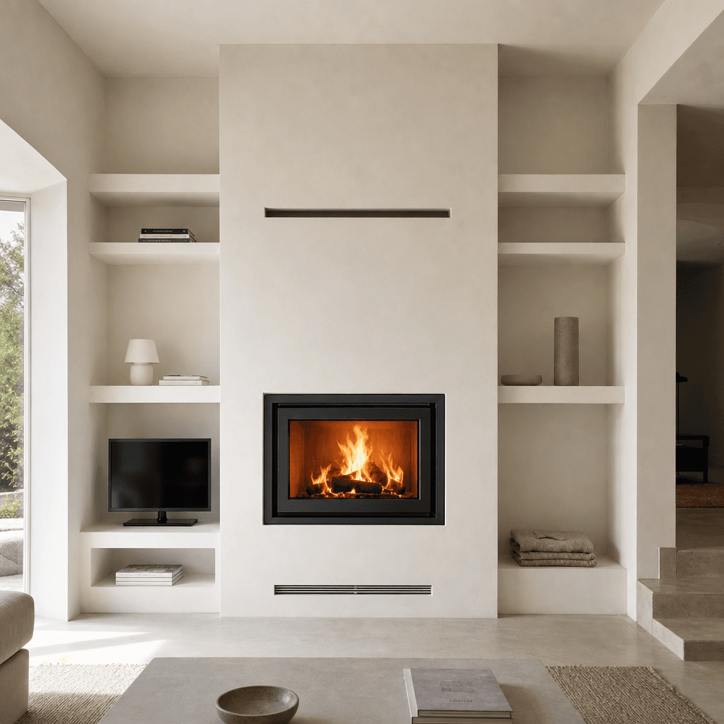 Habillage de cheminée à insert avec hotte droite